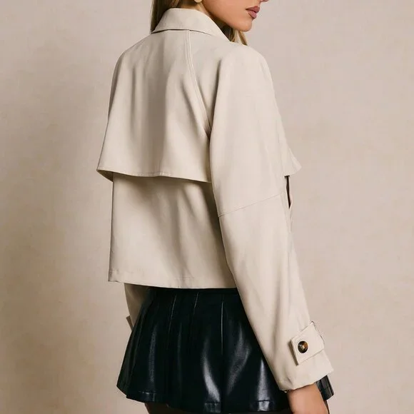 Khaki Casual Women's Minimalist Long Sleeve Trench Coat - Picture 2 of 7